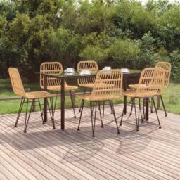 Berkfield Home 7 Piece Garden Dining Set Poly Rattan in Brown - thumbnail 2