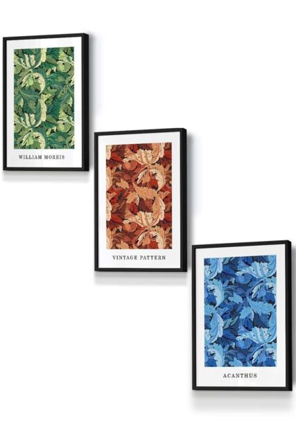 ARTZE Framed Blue, Green Brown William Morris Floral Framed Wall Art - Small in Black - Size: W33 cm x H45 cm x D20mm - image 1