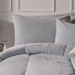 OHS Teddy Fleece 10.5 TOG Coverless Duvet with Pillowcase Bedding Set in Silver - Size: Single - thumbnail 3