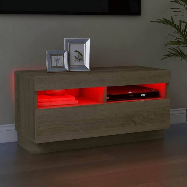 Berkfield Home TV Cabinet with LED Lights Sonoma Oak 80x35x40 cm in Light Brown - Size: 80 x 35 x 40 cm - image 1