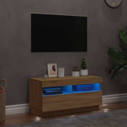 Berkfield Home TV Cabinet with LED Lights Sonoma Oak 80x35x40 cm in Light Brown - Size: 80 x 35 x 40 cm - thumbnail 2