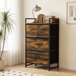 HOMCOM Bedroom Chest of Drawers 4 Drawer Dresser with Shelf, Rustic Brown - thumbnail 2