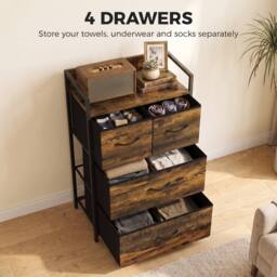 HOMCOM Bedroom Chest of Drawers 4 Drawer Dresser with Shelf, Rustic Brown - thumbnail 4
