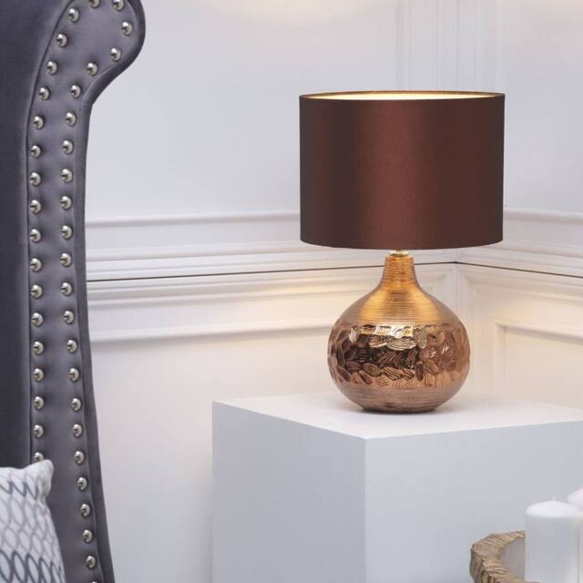 Wyld and Coco Teardrop Porcelain Table Lamp 43 cm Brown Faux Silk Drum Shade - image 1