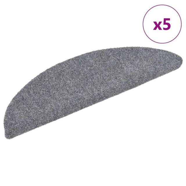 Berkfield Home Self-adhesive Stair Mats 5 pcs Light Grey 56x17x3 cm Needle Punch - Size: Medium - image 1