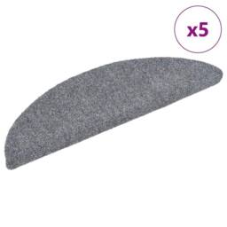 Berkfield Home Self-adhesive Stair Mats 5 pcs Light Grey 56x17x3 cm Needle Punch - Size: Medium - thumbnail 1