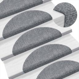 Berkfield Home Self-adhesive Stair Mats 5 pcs Light Grey 56x17x3 cm Needle Punch - Size: Medium - thumbnail 6