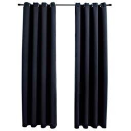 Berkfield Home Blackout Curtains with Metal Rings 2 pcs Black 140x245 cm - thumbnail 1