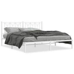 Berkfield Home Metal Bed Frame without Mattress with Headboard White 183x213cm - Size: 183x213 cm - thumbnail 2