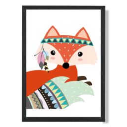 ARTZE Peeking Red Fox Tribal Animal Framed Print SIZE: A3 with Black Frame - thumbnail 1