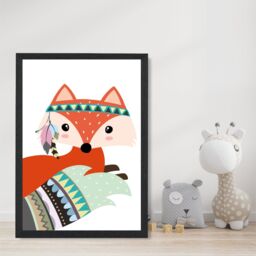 ARTZE Peeking Red Fox Tribal Animal Framed Print SIZE: A3 with Black Frame - thumbnail 2