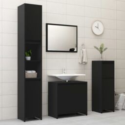 Berkfield Home Bathroom Cabinet Black 30x30x95 cm Engineered Wood - Size: 30 x 30 x 95 cm - thumbnail 3