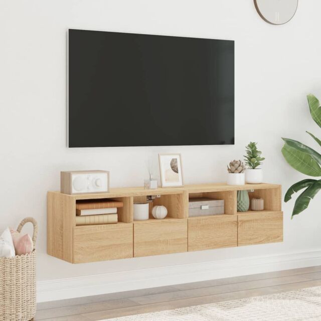 Berkfield Home TV Wall Cabinets 2 pcs Sonoma Oak 60x30x30 cm Engineered Wood in Brown - Size: 60 x 30 x 30 cm - image 1
