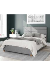 Aspire Kelly Upholstered Ottoman Storage Bed, Eire Linen Fabric in Grey - Size: Double - thumbnail 1