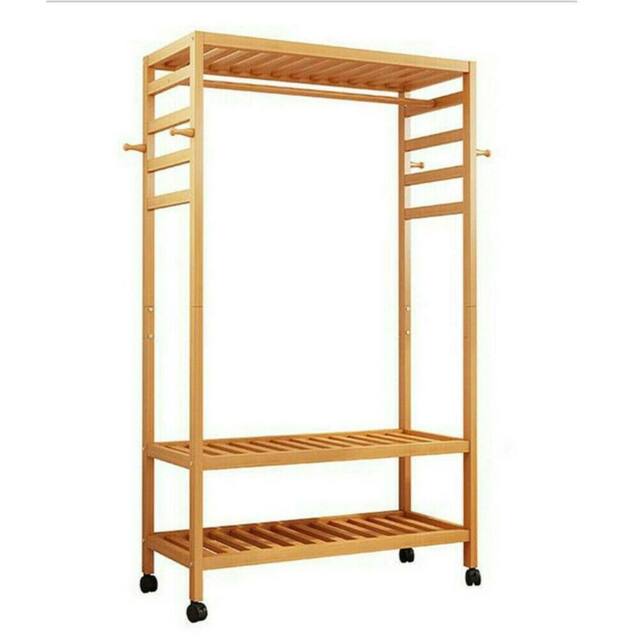 Kelvenix Portable Wooden Clothes Rail Mobile in Natural - image 1