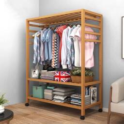 Kelvenix Portable Wooden Clothes Rail Mobile in Natural - thumbnail 4