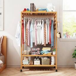 Kelvenix Portable Wooden Clothes Rail Mobile in Natural - thumbnail 5