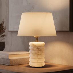 Industville Alabaster Stone Dual Lit Table Lamp in Natural - Size: Small - thumbnail 3
