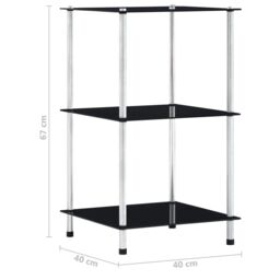 Berkfield Home 3-Tier Shelf Black 40x40x67 cm Tempered Glass - Size: 40 x 40 x 67 cm - thumbnail 5