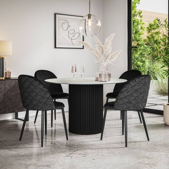 More4Homes Arlo White Marble Top W Black Leg + Raye Velvet Dining Chair Set Of 4 - image 1