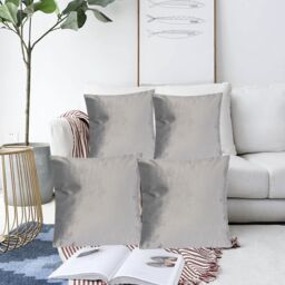 Luxury Living Luxurious Velvet Cushions Set of 4 - Soft Plush Fibre Pads, Vibrant Colours for Sofa & Bed Décor in Silver - Size: 45 cm x 45 cm - thumbnail 6