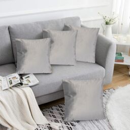Luxury Living Luxurious Velvet Cushions Set of 4 - Soft Plush Fibre Pads, Vibrant Colours for Sofa & Bed Décor in Silver - Size: 45 cm x 45 cm