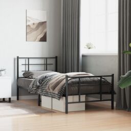 Berkfield Home Metal Bed Frame without Mattress with Footboard Black 90x200cm - Size: 90x200 cm - thumbnail 1