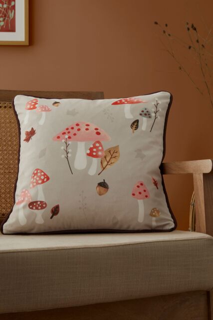 Fusion 'Woodland Dreams' Autumnal Print Velvet Filled Cushion in Chocolate - Size: 43 cm x 43 cm - image 1