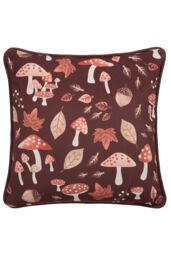Fusion 'Woodland Dreams' Autumnal Print Velvet Filled Cushion in Chocolate - Size: 43 cm x 43 cm - thumbnail 3