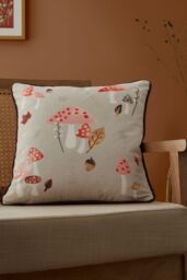 Fusion 'Woodland Dreams' Autumnal Print Velvet Filled Cushion in Chocolate - Size: 43 cm x 43 cm
