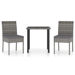 Berkfield Home 3 Piece Outdoor Dining Set with Cushions Poly Rattan Grey - thumbnail 2