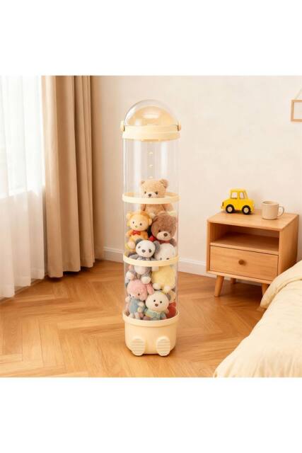 Living and Home Toy Storage Tube Organiser Clear Vertical Plastic with String Lights in Cream - image 1