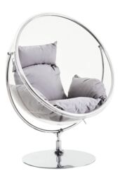 Orsina Durable Hanging Chair With Grey Cushions, Stylish Lounge Chair, Versatile Bedroom Chair, Stable Lawn Chair in Silver - thumbnail 1