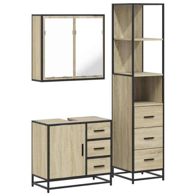 Berkfield Home 3 Piece Bathroom Furniture Set Sonoma Oak Engineered Wood in Brown - image 1