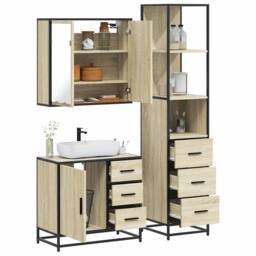 Berkfield Home 3 Piece Bathroom Furniture Set Sonoma Oak Engineered Wood in Brown - thumbnail 2
