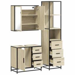 Berkfield Home 3 Piece Bathroom Furniture Set Sonoma Oak Engineered Wood in Brown - thumbnail 8