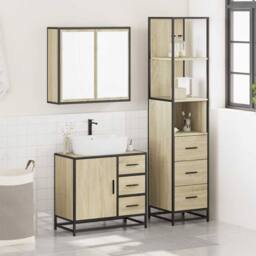 Berkfield Home 3 Piece Bathroom Furniture Set Sonoma Oak Engineered Wood in Brown - thumbnail 3