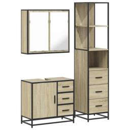 Berkfield Home 3 Piece Bathroom Furniture Set Sonoma Oak Engineered Wood in Brown - thumbnail 1