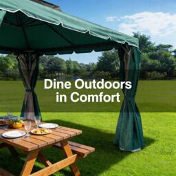 Shatchi 3m x 4m Garden Gazebo with Curtains & Mosquito Netting - Heavy-Duty Aluminium Frame in Green - thumbnail 9