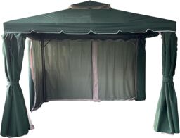 Shatchi 3m x 4m Garden Gazebo with Curtains & Mosquito Netting - Heavy-Duty Aluminium Frame in Green - thumbnail 3
