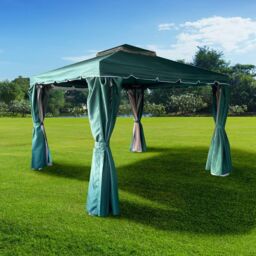 Shatchi 3m x 4m Garden Gazebo with Curtains & Mosquito Netting - Heavy-Duty Aluminium Frame in Green - thumbnail 2
