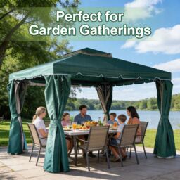 Shatchi 3m x 4m Garden Gazebo with Curtains & Mosquito Netting - Heavy-Duty Aluminium Frame in Green - thumbnail 8