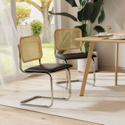 VonHaus Rattan Effect Cantilever Style with Padded Seat Dining Chairs Set in Black - Size: 2 Pack