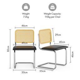 VonHaus Rattan Effect Cantilever Style with Padded Seat Dining Chairs Set in Black - Size: 2 Pack - thumbnail 8