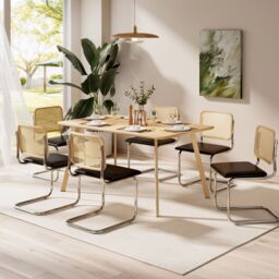 VonHaus Rattan Effect Cantilever Style with Padded Seat Dining Chairs Set in Black - Size: 2 Pack - thumbnail 4