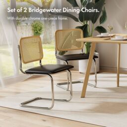 VonHaus Rattan Effect Cantilever Style with Padded Seat Dining Chairs Set in Black - Size: 2 Pack - thumbnail 7
