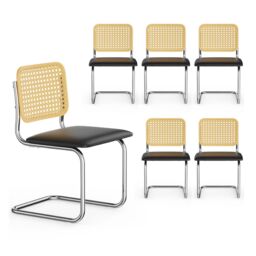 VonHaus Rattan Effect Cantilever Style with Padded Seat Dining Chairs Set in Black - Size: 2 Pack - thumbnail 2