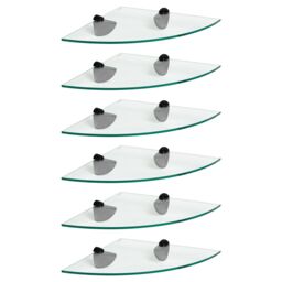 Harbour Housewares 6x Floating Glass Corner Shelves - 30cm Bathroom Storage Display Unit in Black