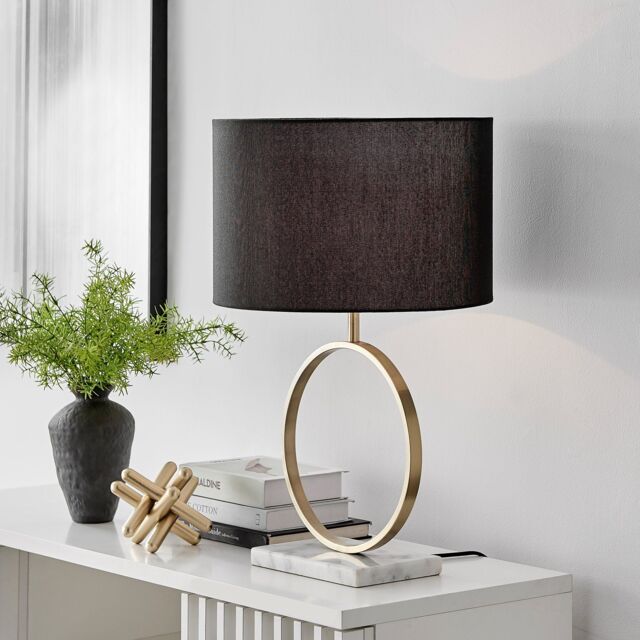 FurnitureboxUK Saffron Energy Efficient Gold Marble & Metal Table Lamp Light (Including Bulb) in Black - image 1