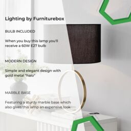 FurnitureboxUK Saffron Energy Efficient Gold Marble & Metal Table Lamp Light (Including Bulb) in Black - thumbnail 5